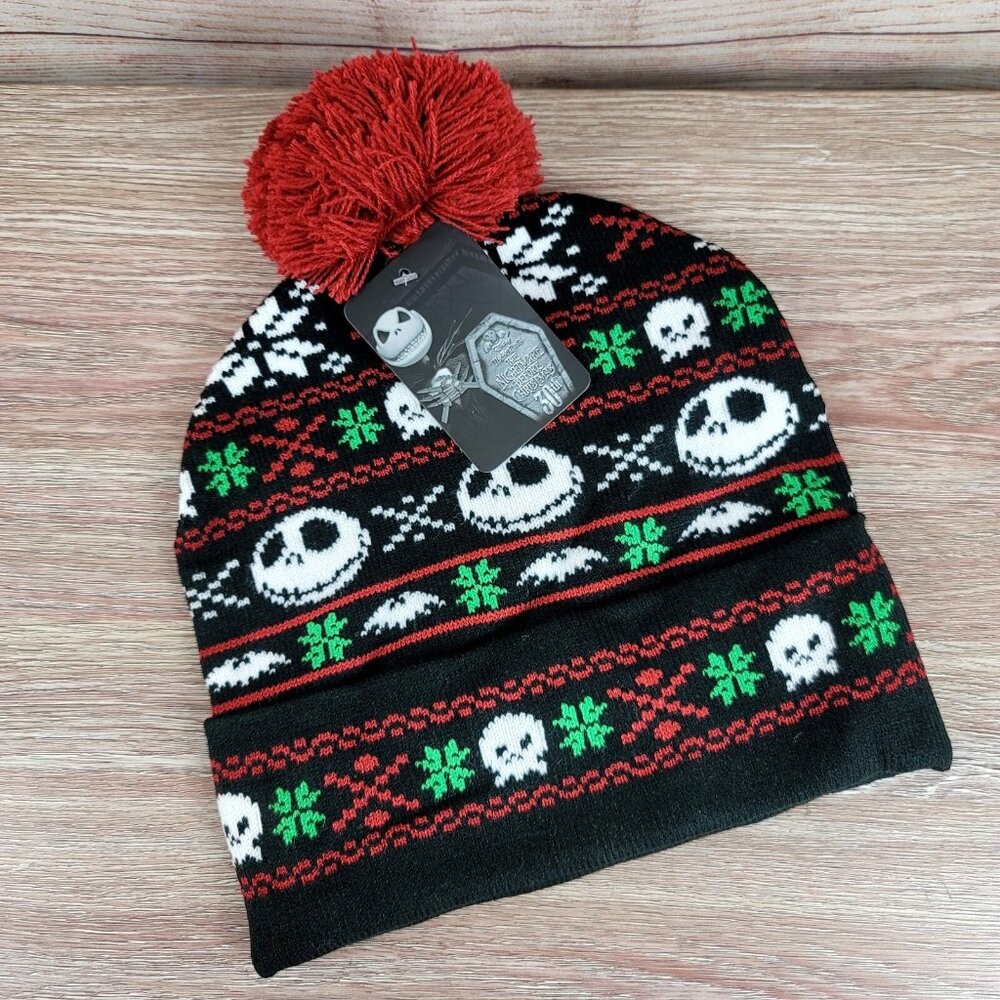 NEW Nightmare Before Christmas Pom Beanie Hat Jack Skellington Knit Winter Cap